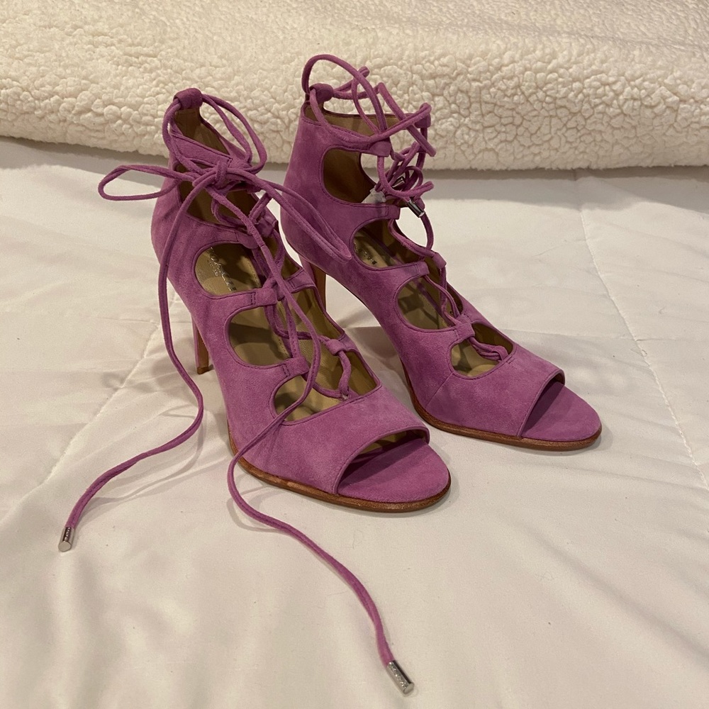 Coach Purple Suede Lace-up Heels; Sz.8